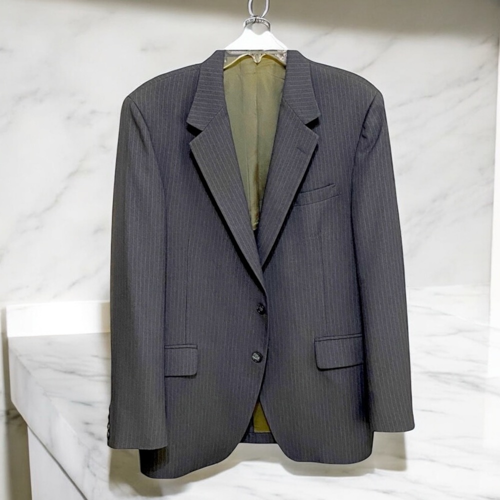 Oversized Blazer Jacket - Grey Pinstripe